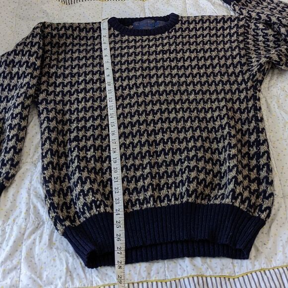 Vintage WM. H. Leishman wool hound tooth sweater graphic knit crew neck Large B3 - Picture 3 of 8